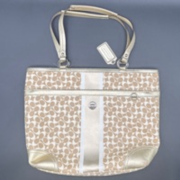 COACH Chelsea Beige & Gold Signature Tote Bag - Picture 1 of 12